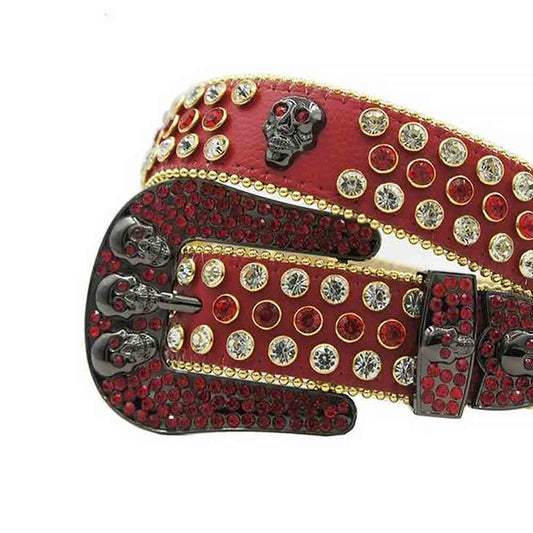 Red Strap With Red & White Studded Rhinestone Belt