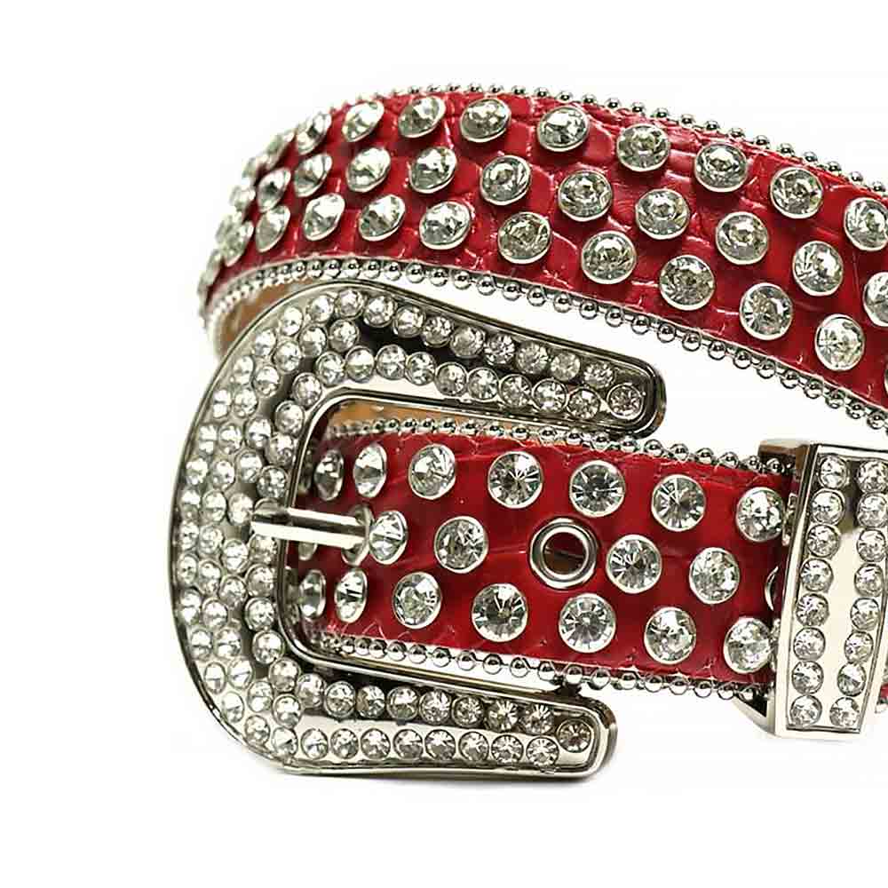 Red Strap With Sparkling Diamond White Studded Rhinestone Belt