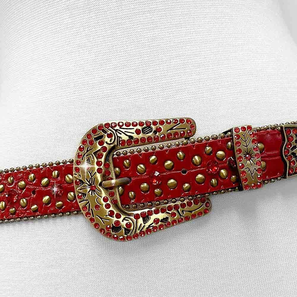 Red With Studs And Red Stones Studded Rhinestones Belts