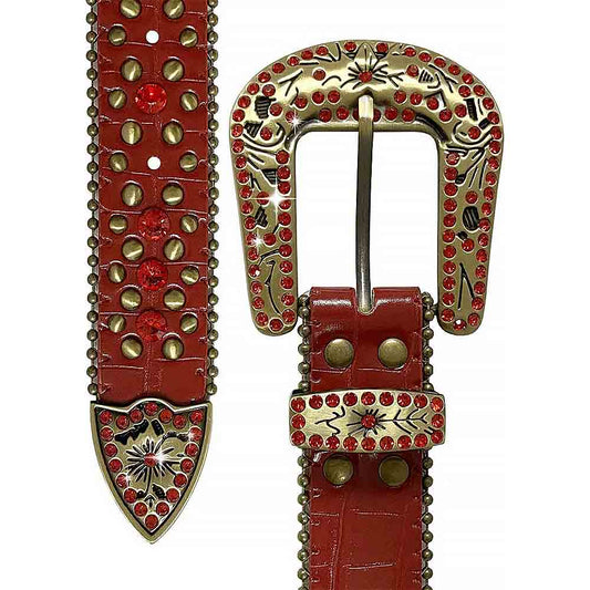 Red With Studs And Red Stones Studded Rhinestones Belts