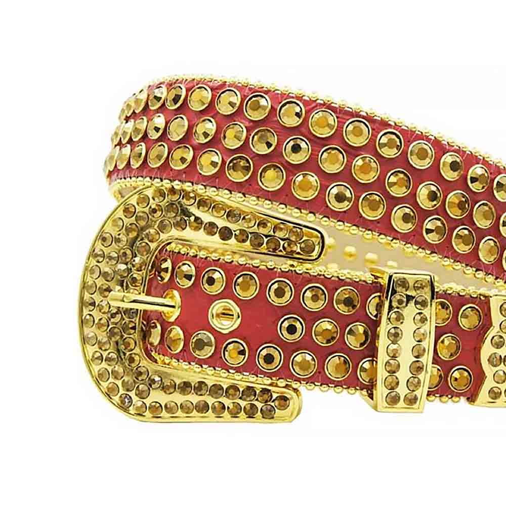 Reddish Gold Strap With Gold Studded Rhinestone Belt
