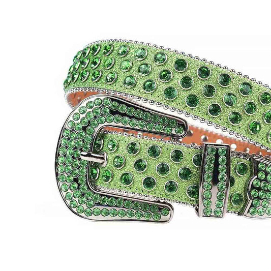 Rhinestone Green Belt And Green stones Grey Buckle studded With Green Rhinestones