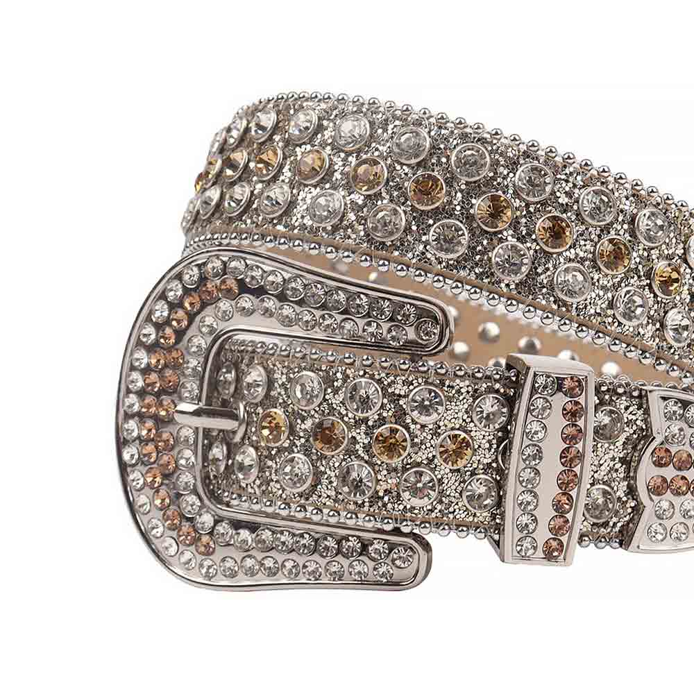 Rhinestone Silver belt and Brown & White Crystal Diamonds with Silver Buckle Studded with Brown & White Crystal Diamonds Rhinestones