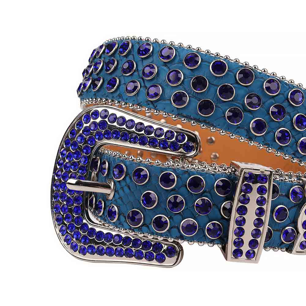 Rhinestone Blue Belt and Blue Crystal Diamonds with Silver Buckle Studded with Blue Crystal Diamonds Rhinestones