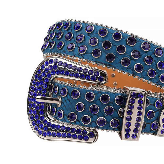 Rhinestone Blue Belt and Blue Crystal Diamonds with Silver Buckle Studded with Blue Crystal Diamonds Rhinestones