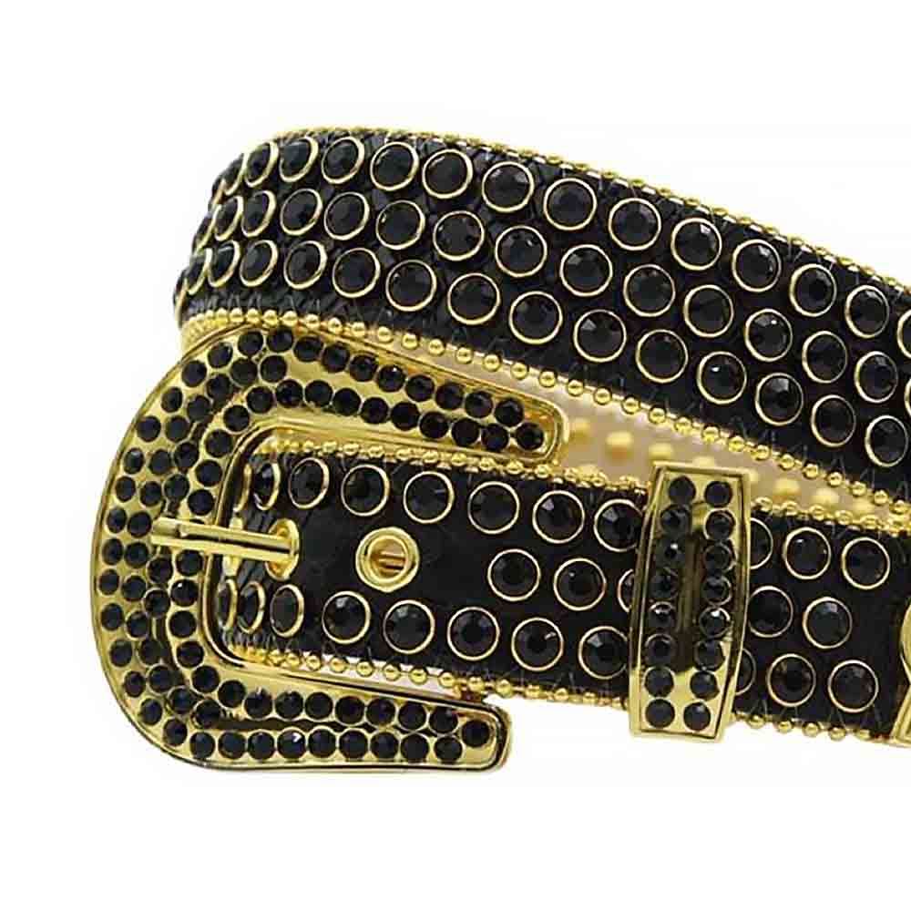 Rhinestones Leather Belt Black With Black Stones