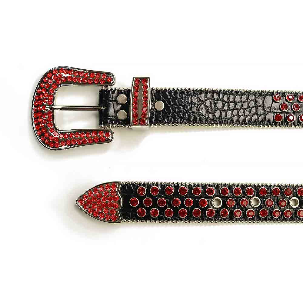 Rhinestones Leather Belt Black with Red Stones