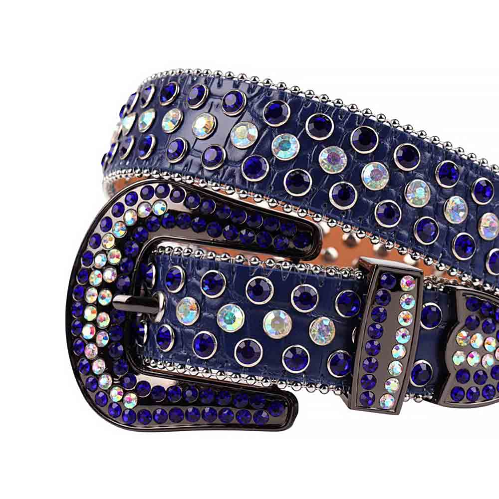 Rhinestones Leather Belt Blue With Multi And Blue Stones