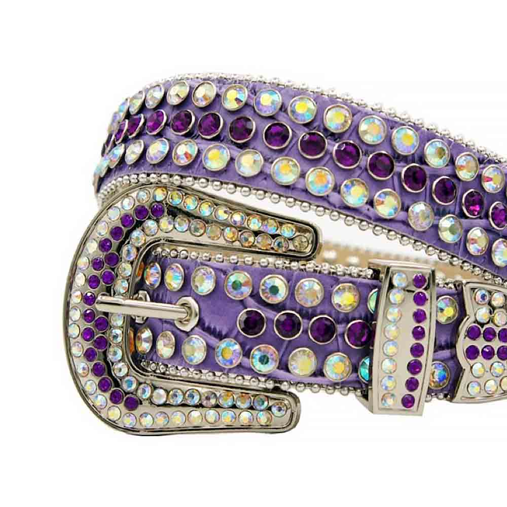 Rhinestones Leather Belt Purple with Multi Stones