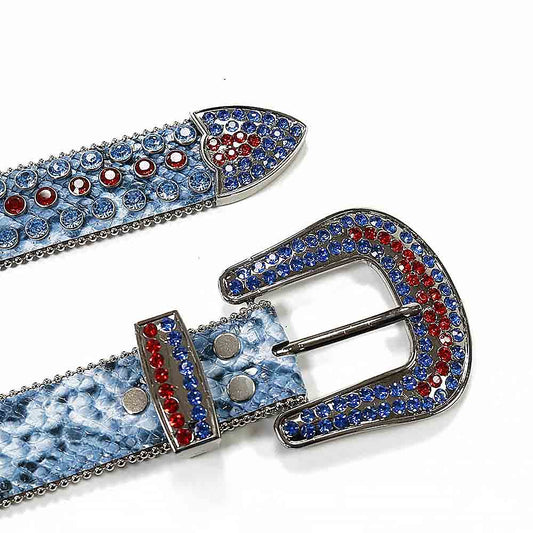 Rhinestones Leather Belt Snake Multi With Red Blue Stones