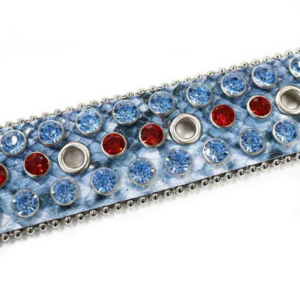 Rhinestones Leather Belt Snake Multi With Red Blue Stones