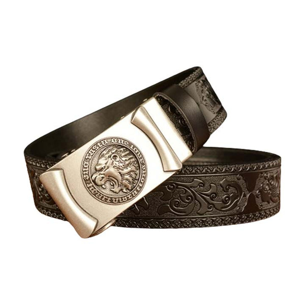 Gold Lion Buckle Real Leather Belt