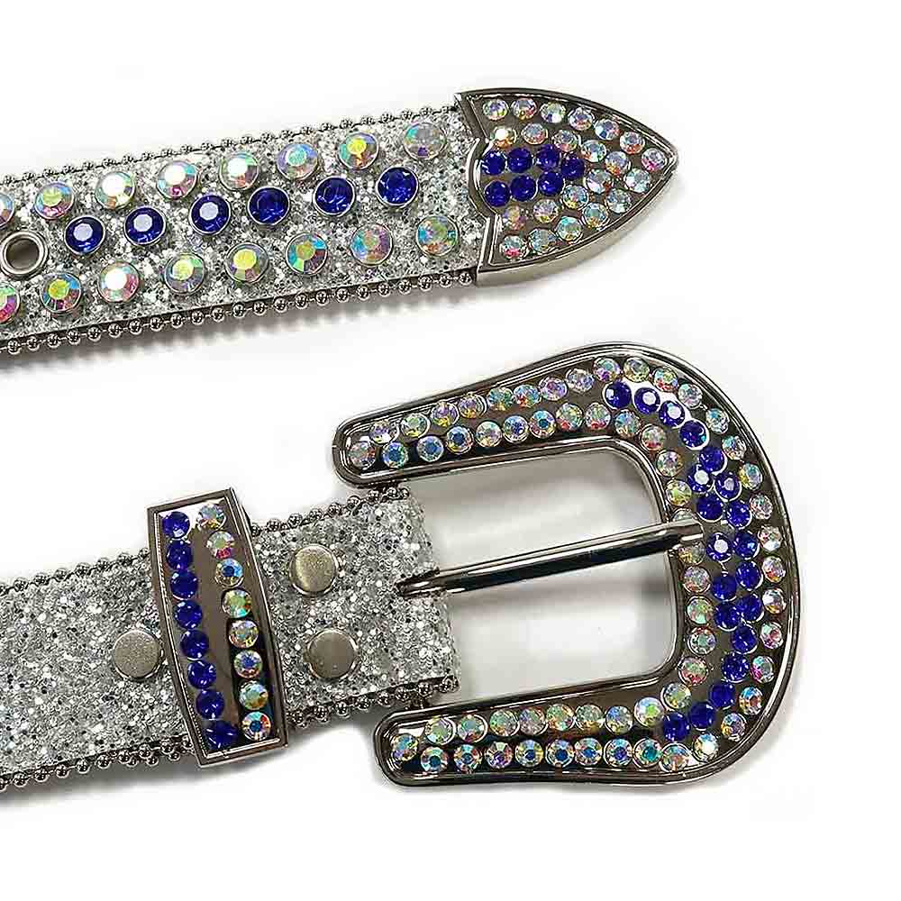 Silver Strap With Blue and White Studded Rhinestone Belt