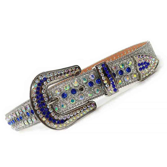 Silver Strap With Blue and White Studded Rhinestone Belt