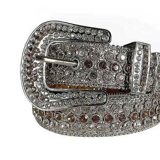 Silver Strap With Brown Studded Rhinestone Belt