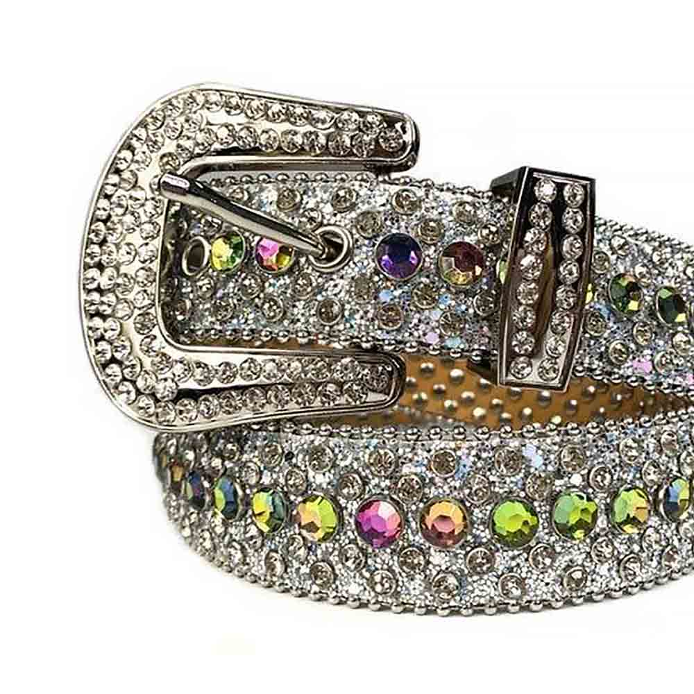 Silver Strap With Multi Colour Studded Rhinestone Belt