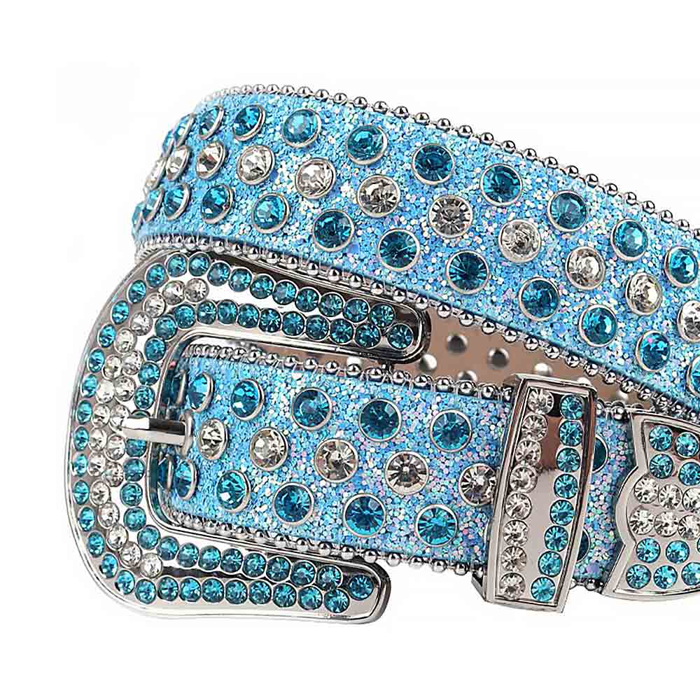 Sky Blue Strap With White & Sky Blue Studded Rhinestone Belt