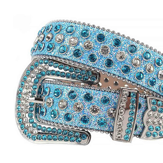Sky Blue Strap With White & Sky Blue Studded Rhinestone Belt