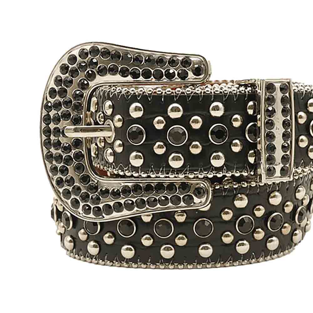 Black Strap With Gold Studded Black Rhinestones Belt