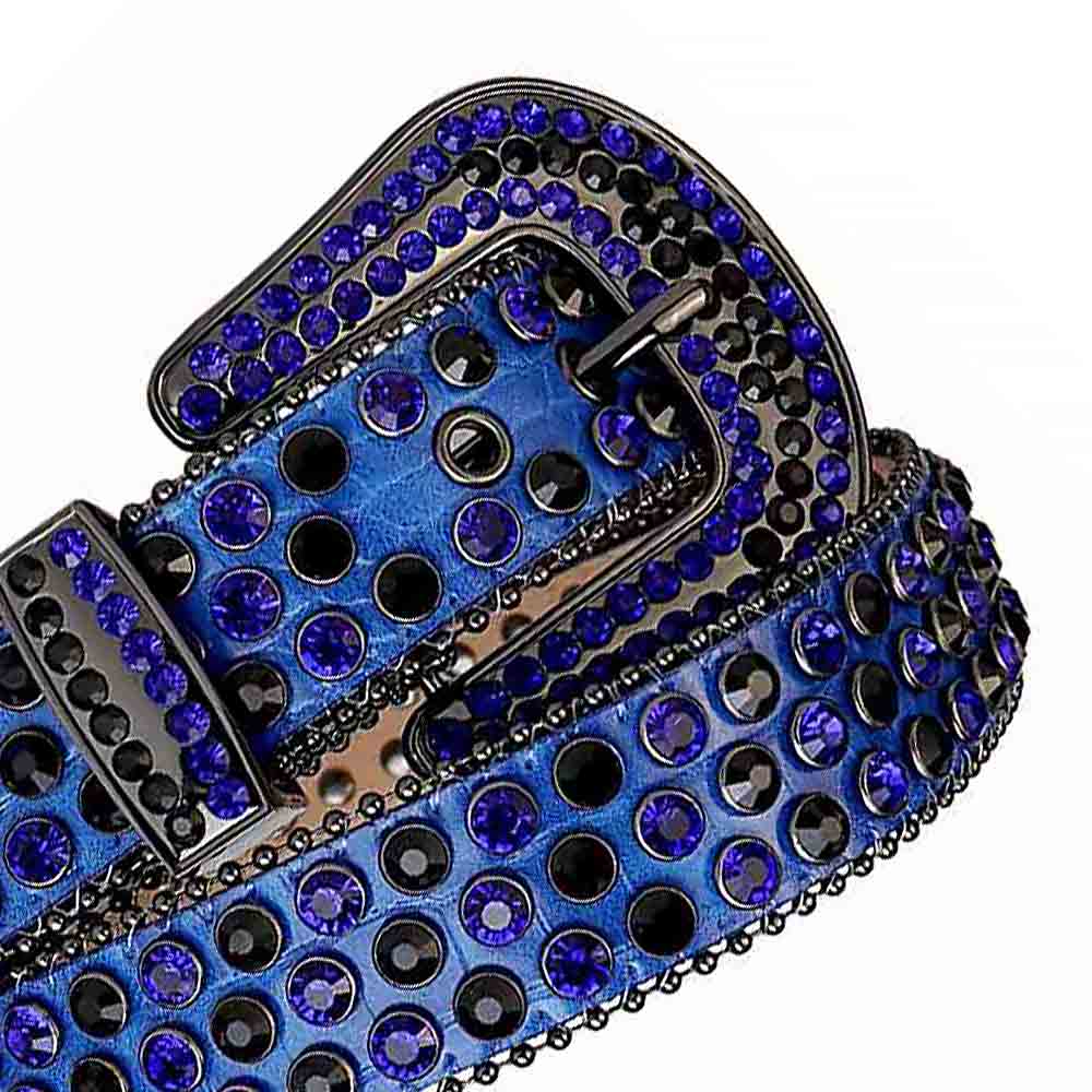 Rhinestones Leather Belt   Blue with Blue Stones