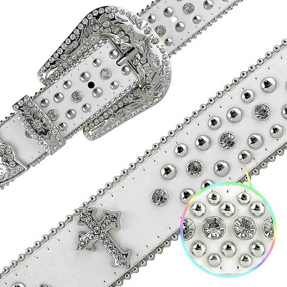White Cross Stones With Studs And White Stones Studded Rhinestones Belts