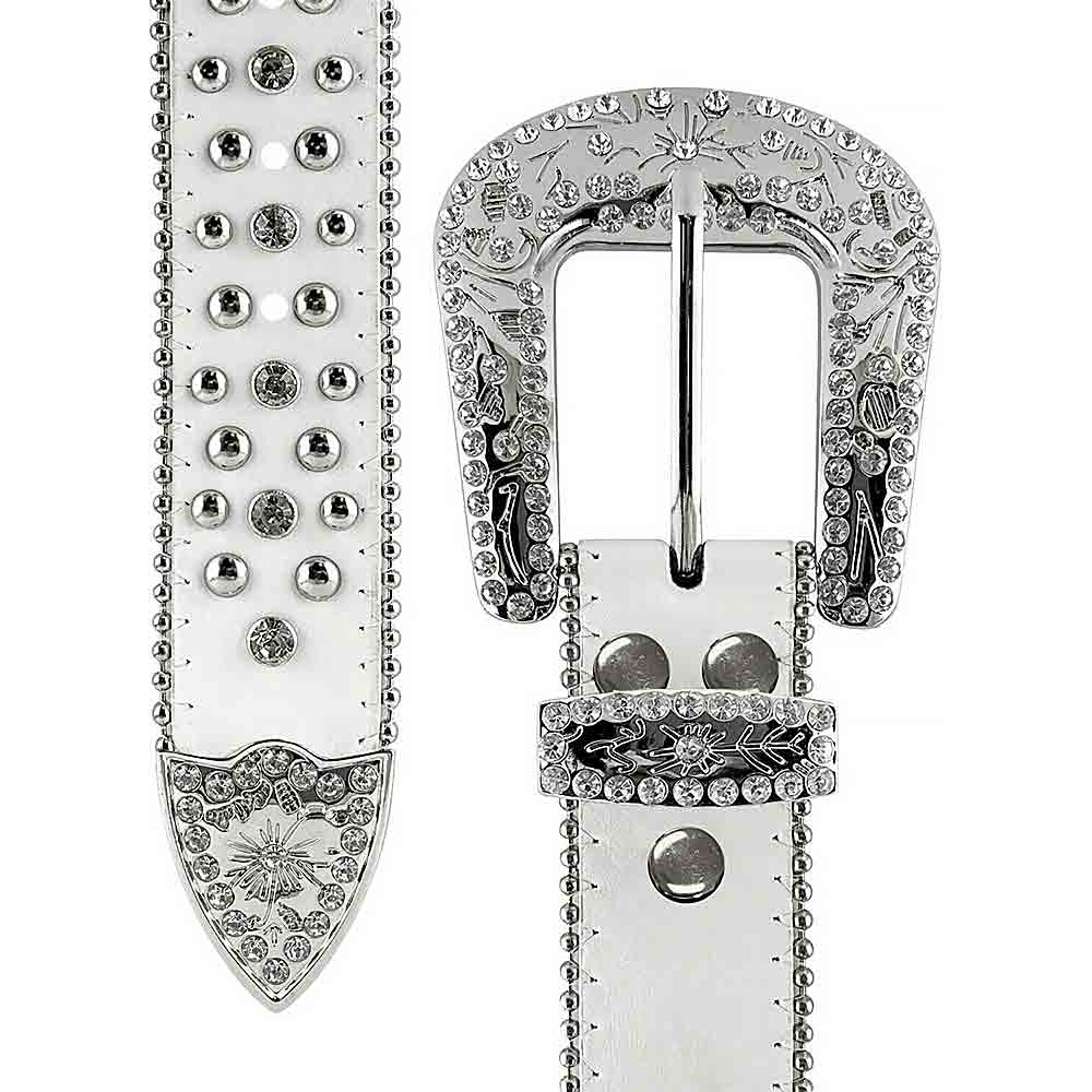 White Cross Stones With Studs And White Stones Studded Rhinestones Belts