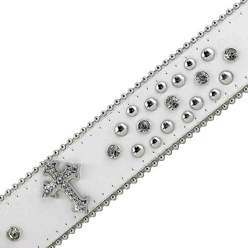 White Cross Stones With Studs And White Stones Studded Rhinestones Belts
