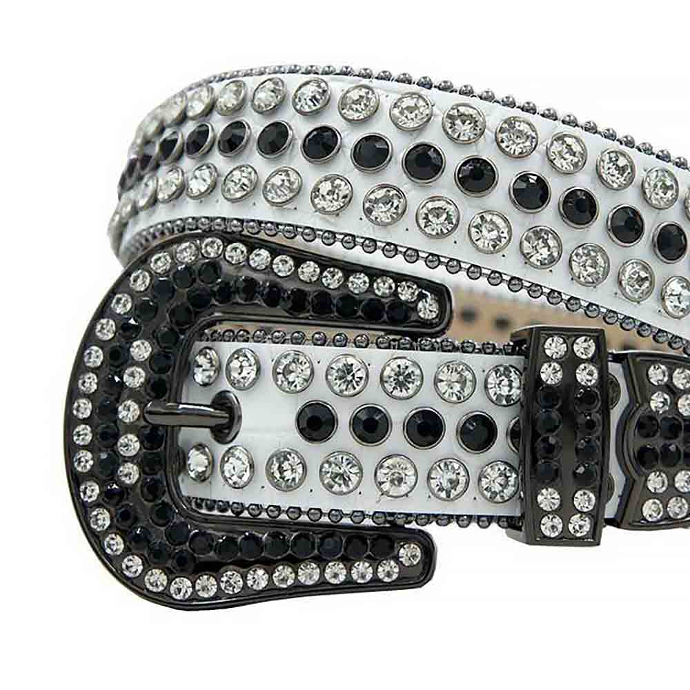 White Strap With Black & Diamond Studded Rhinestone Belt