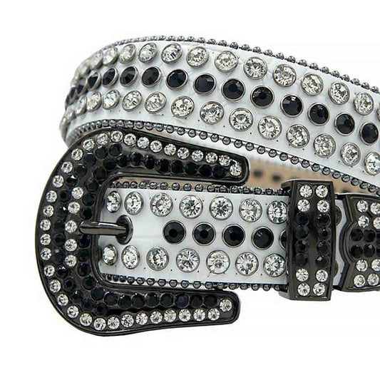 White Strap With Black & Diamond Studded Rhinestone Belt