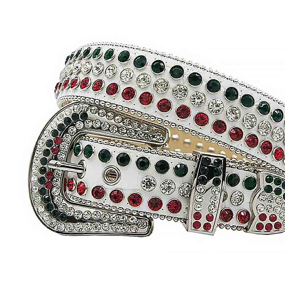 White Strap With Diamond White & Red Studded Rhinestone Belt