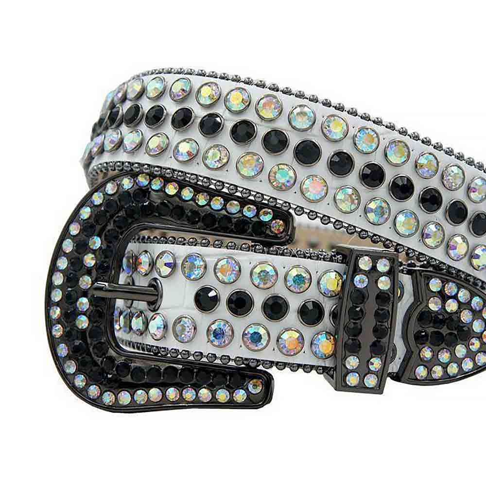 White Strap With Multi & Black Studded Rhinestone Belt
