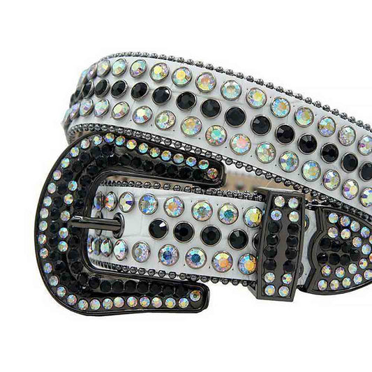 White Strap With Multi & Black Studded Rhinestone Belt
