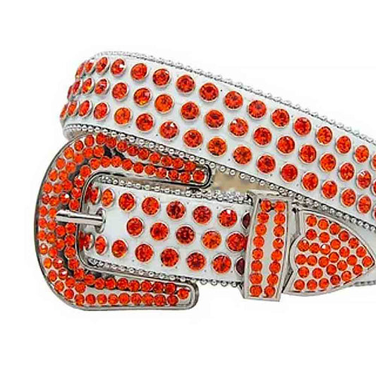 White Strap With Orange Studded Rhinestone Belt