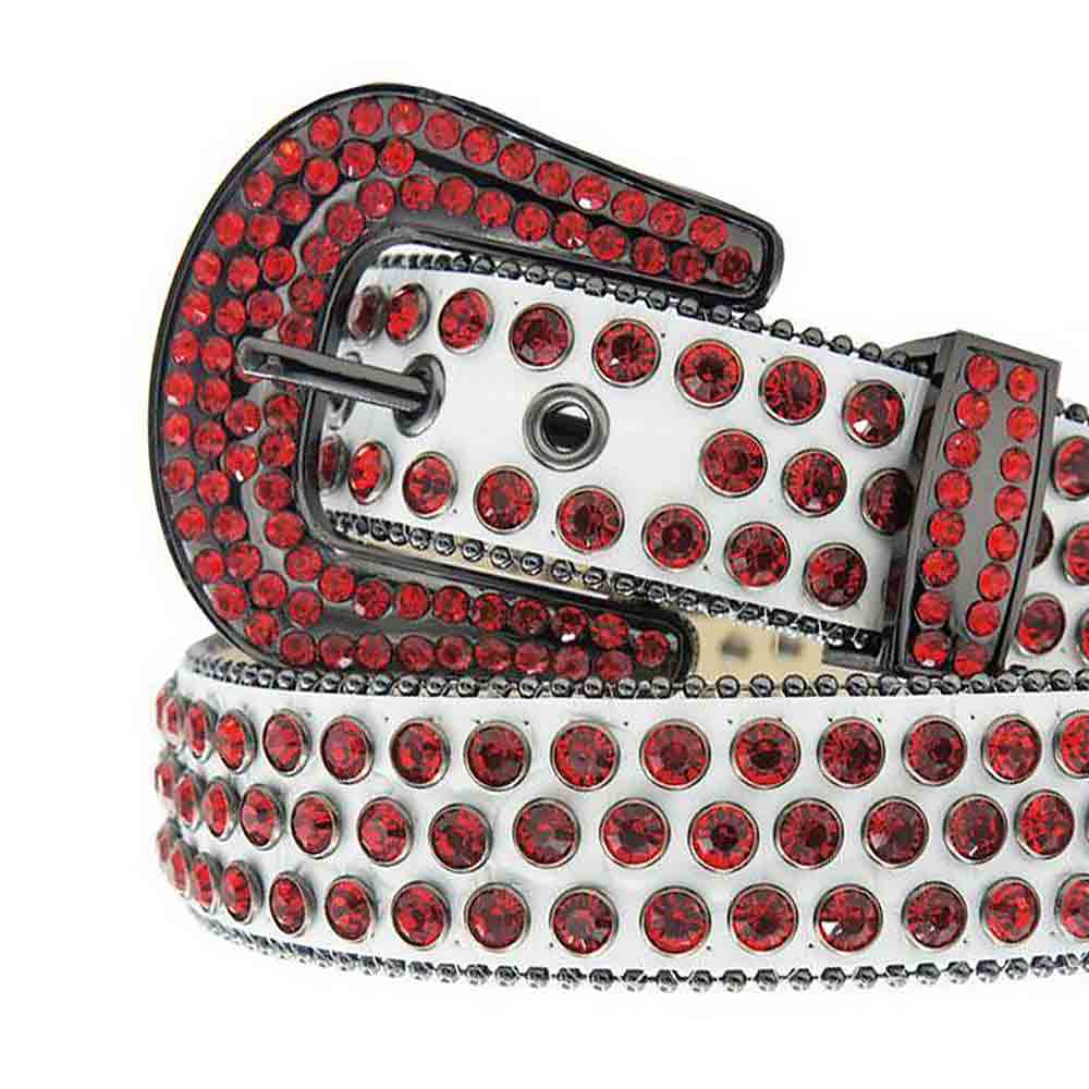 White Strap With Red Studded Rhinestone Belt