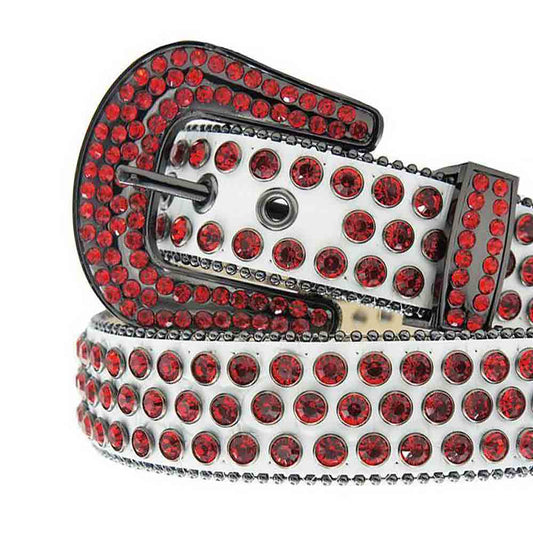 White Strap With Red Studded Rhinestone Belt