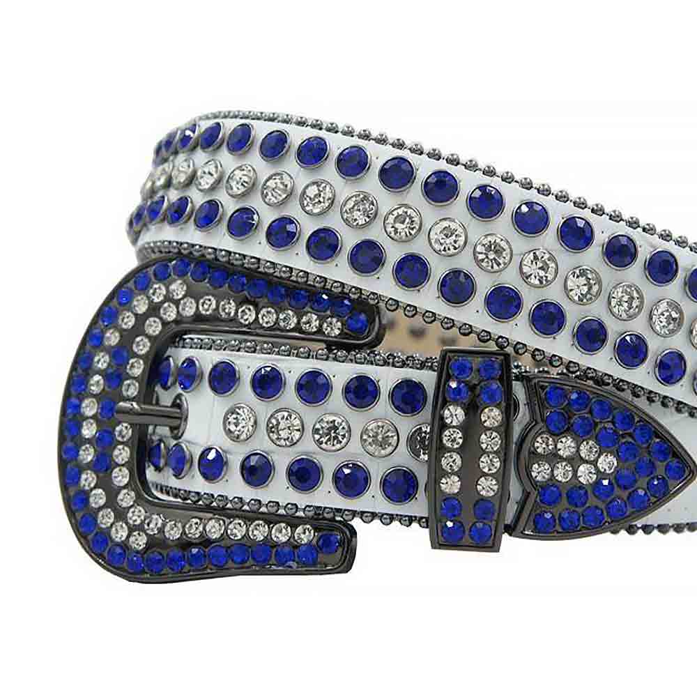 White Strap With White & Blue Studded Rhinestone Belt