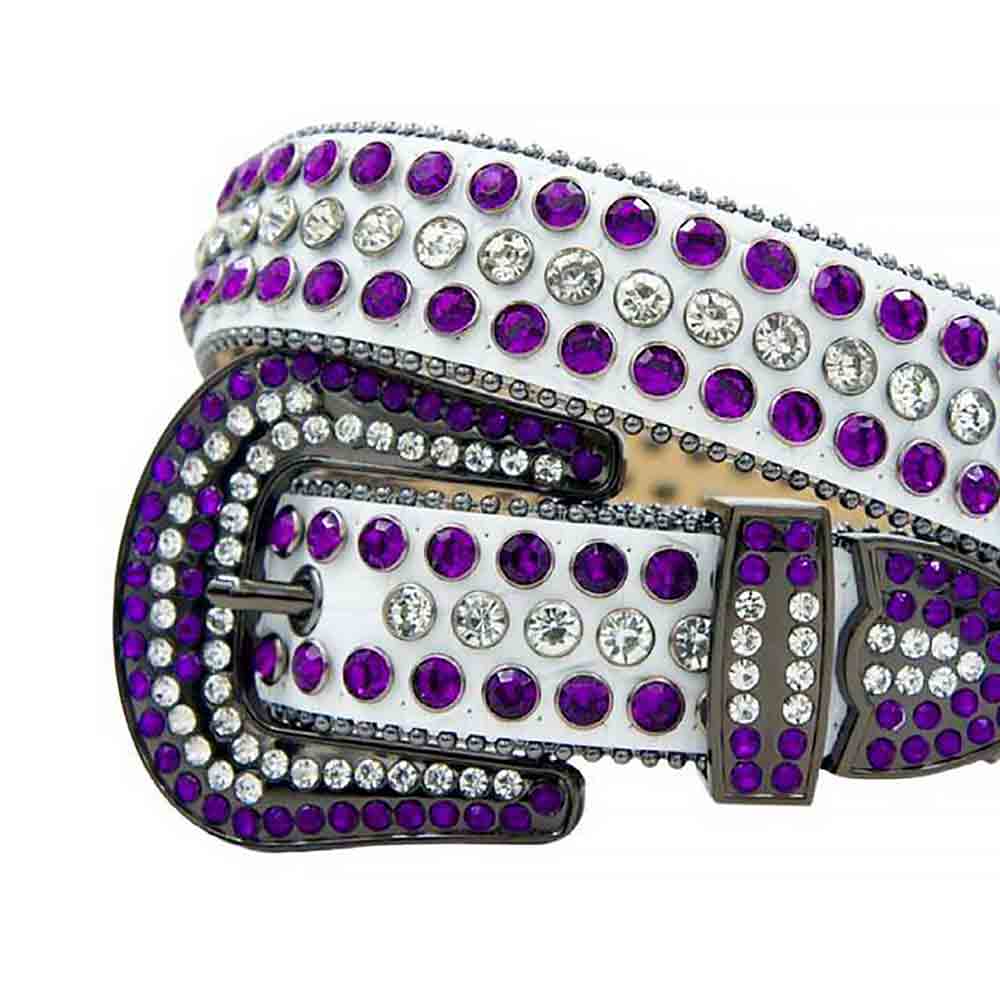 White Strap With White & Purple Studded Rhinestone Belt