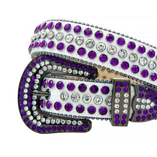White Strap With White & Purple Studded Rhinestone Belt