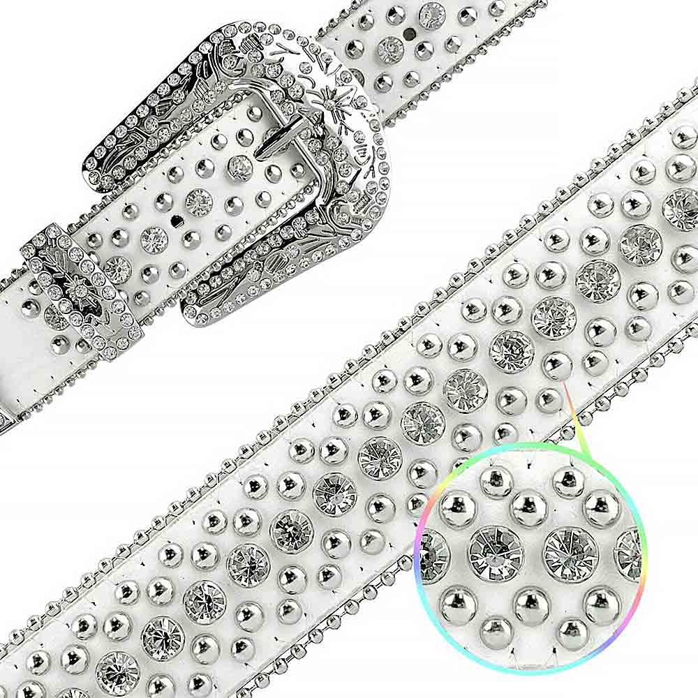 White With Studs And White Stones Studded Rhinestones Belts