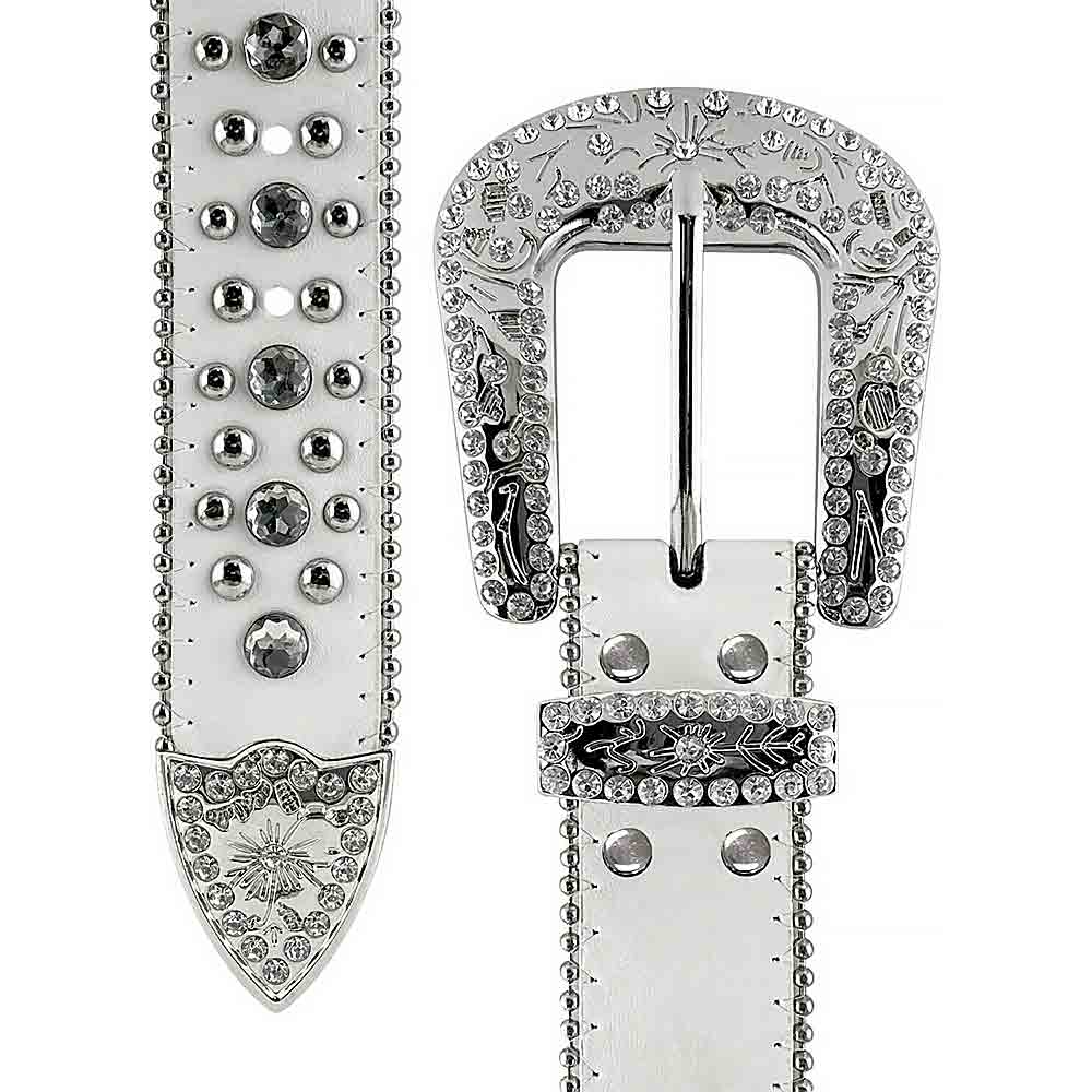 White Scout With Studs And White Stones Studded Rhinestones BB Belts