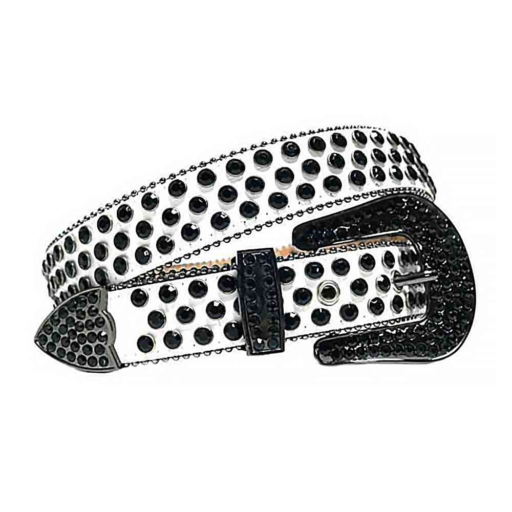 White Strap With Black Studded Rhinestone Belt