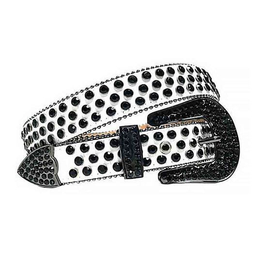 White Strap With Black Studded Rhinestone Belt