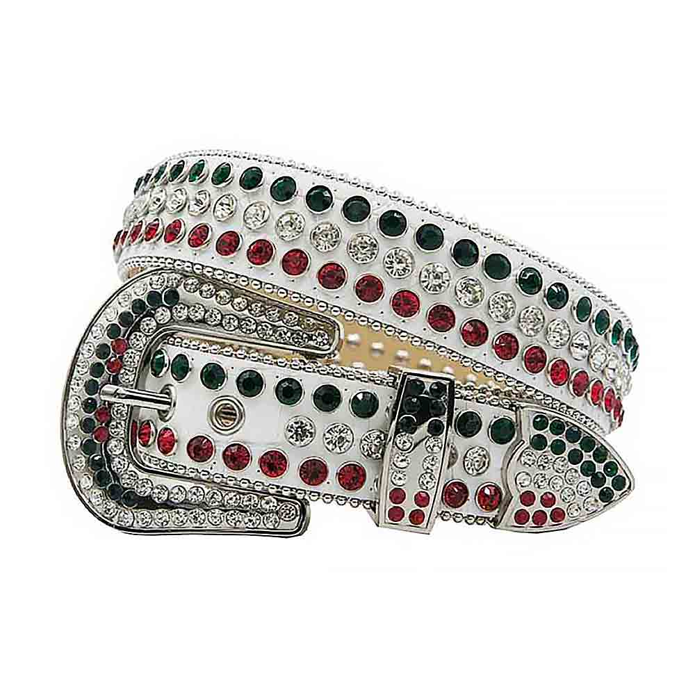 White Strap With Diamond White & Red Studded Rhinestone Belt ...