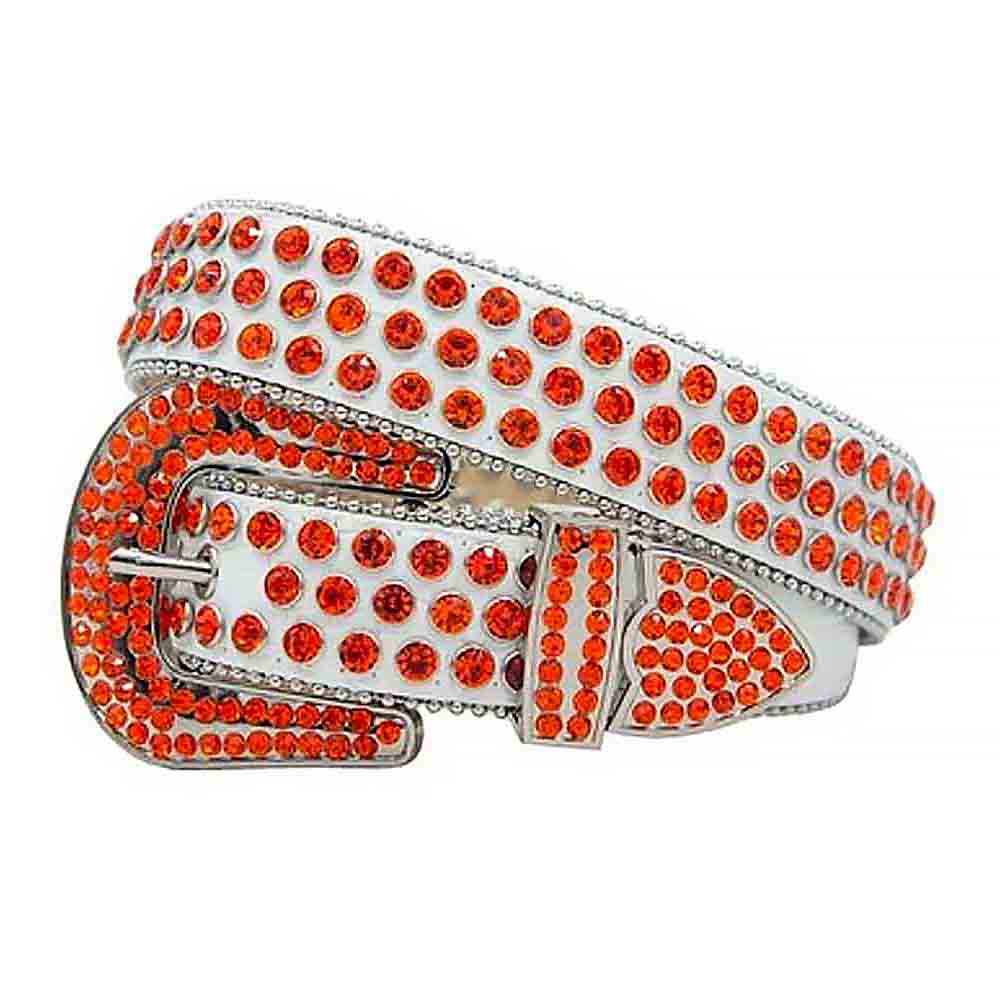 White Strap With Orange Studded Rhinestone Belt