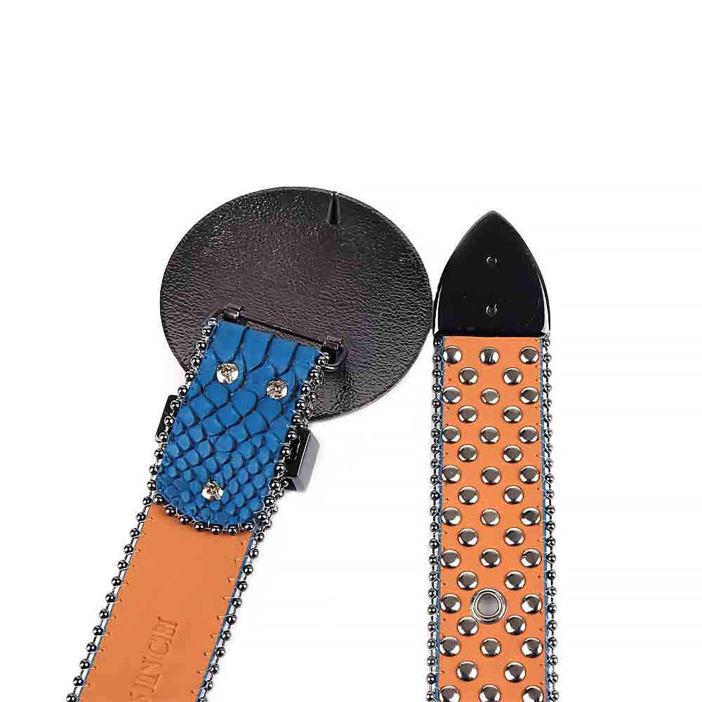 World Globe Blue Strap With Red & Transparent Studded Rhinestone Belt