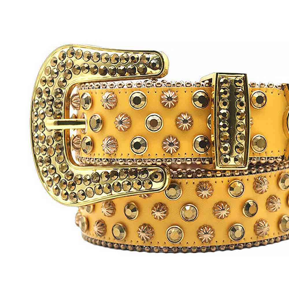 Yellow Strap With Gold Studded Rhinestone Belt