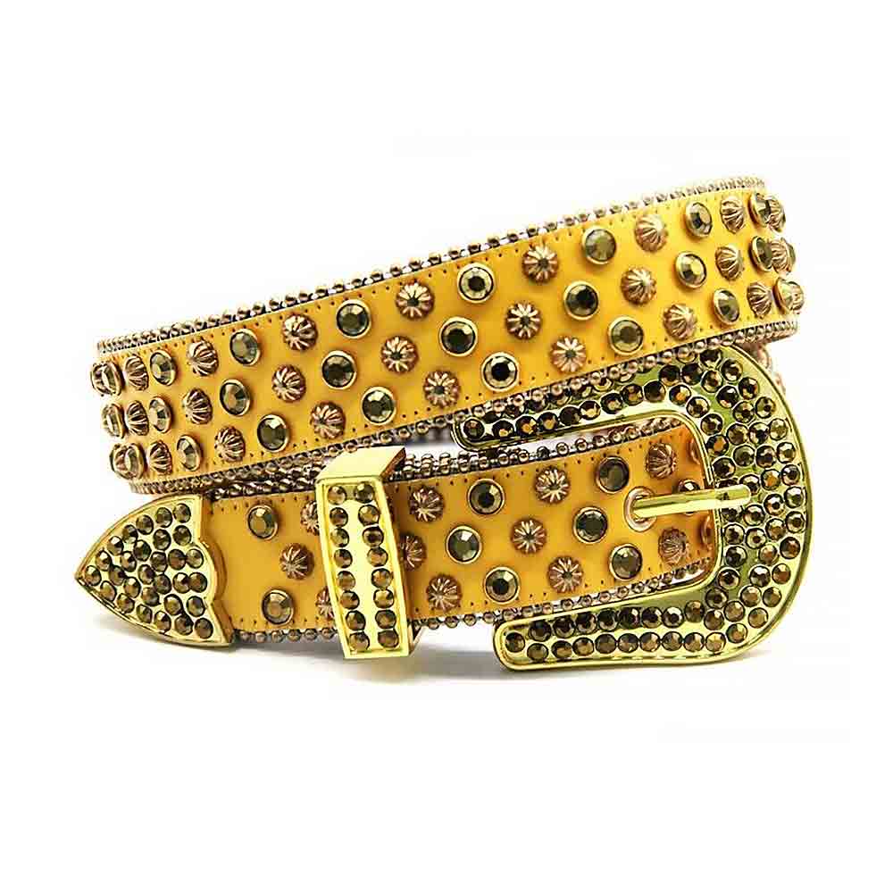 Yellow Strap With Gold Studded Rhinestone Belt