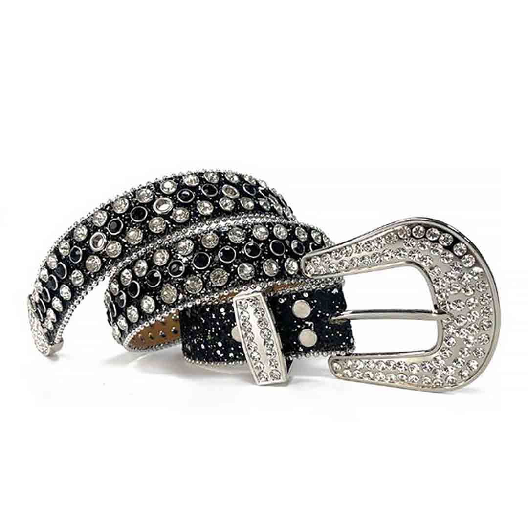Glitter Black Strap With Black & Crystal Studded Rhinestone Belt