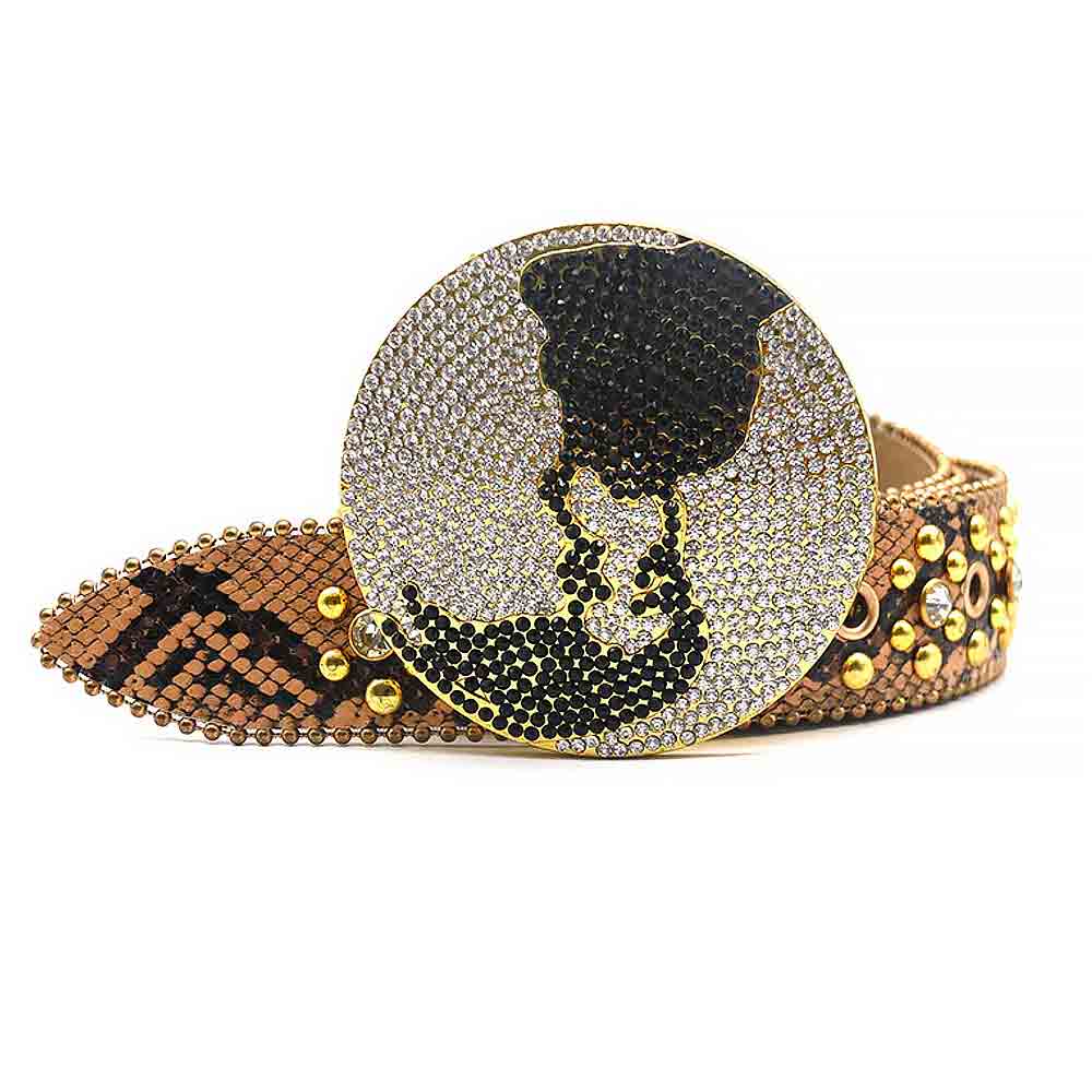 Globe Gold Matte Diamond Belt With Gold & Transparent Rhinestones