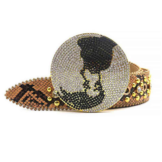 Globe Gold Matte Diamond Belt With Gold & Transparent Rhinestones